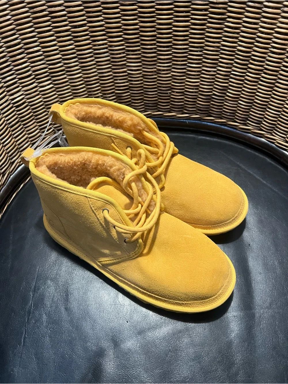 UGG mustard yellow suede lace-up shearling boots